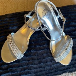 Silver rhinestone heels
